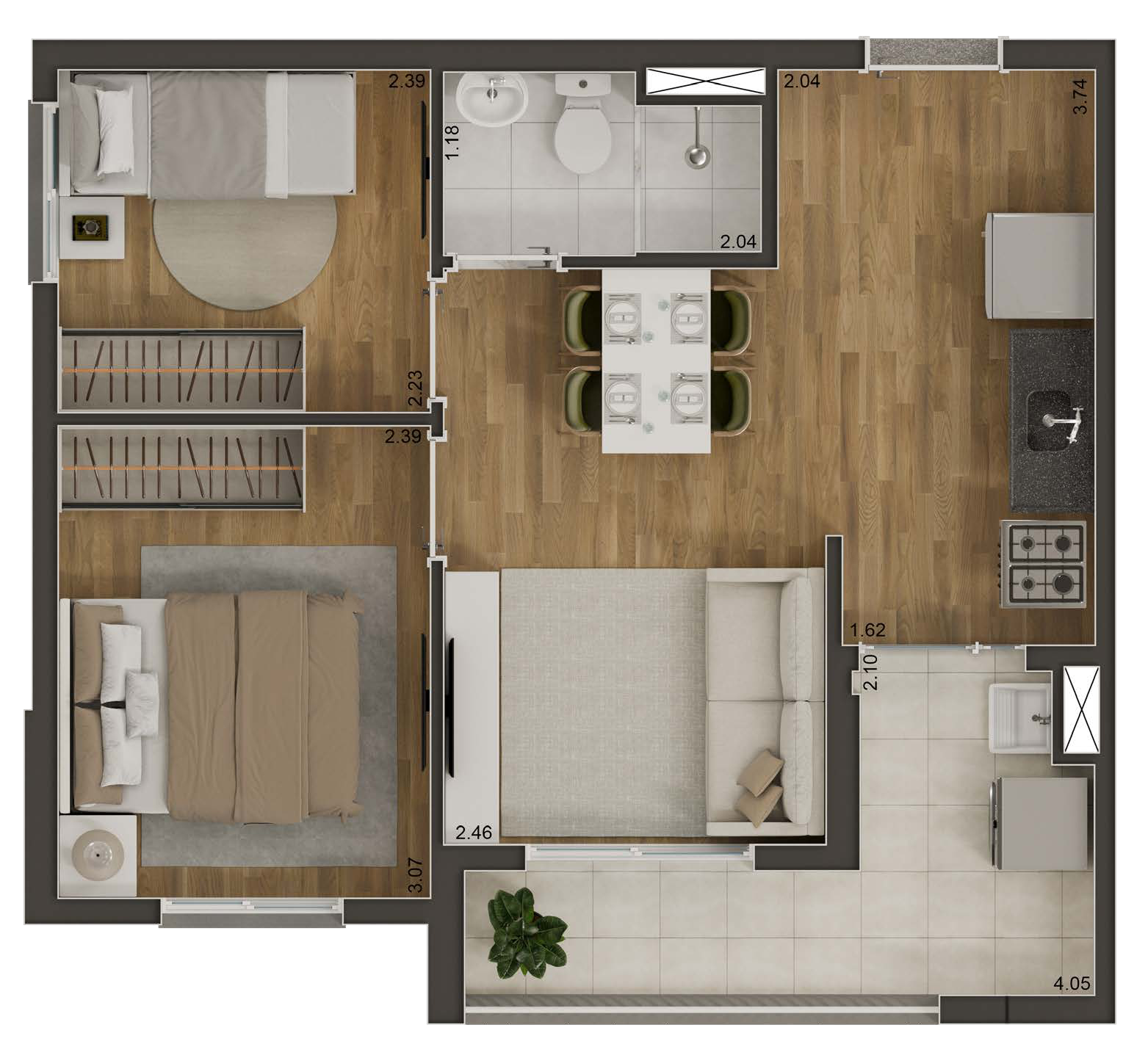 Planta de 42,17m² privativos